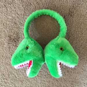 Green dinosaur earmuffs!